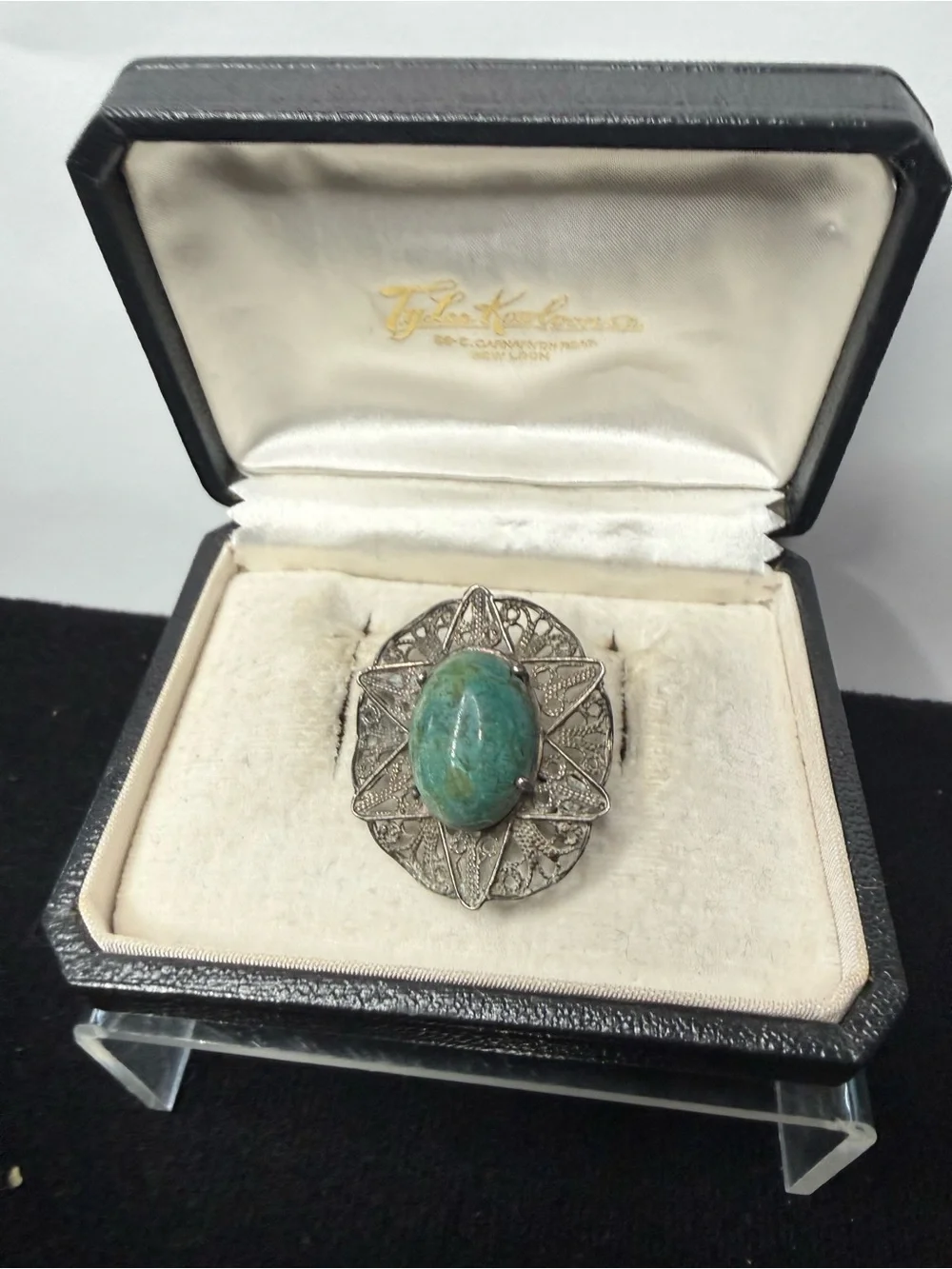 VTG Silver Tone Blue Stone Filigree Brooch/Pendant